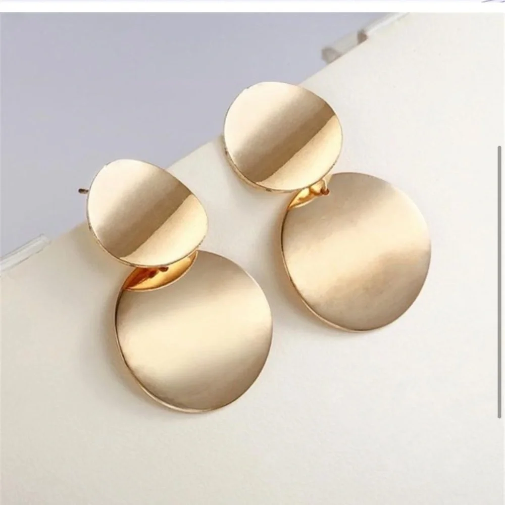 Gold Tone Dangle Disc Earrings - Picture 3 of 4